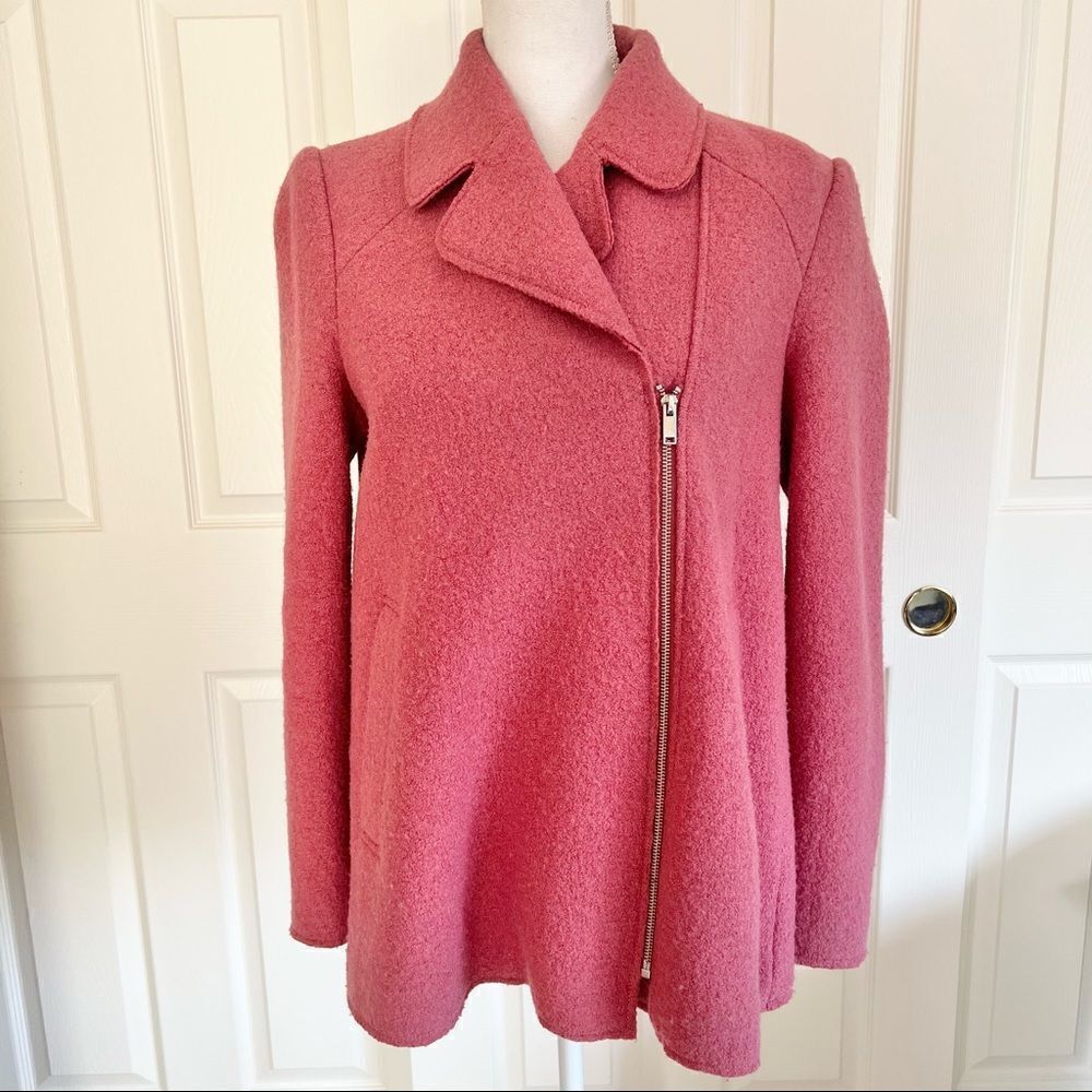 Zara Trafaluc Wool Blend Side Zip Coat Pink Medium